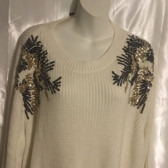 Lane Bryant Cream White  Sequin Plus  Christmas Holiday Crew Neck Sweater 18/20 - Picture 6 of 8